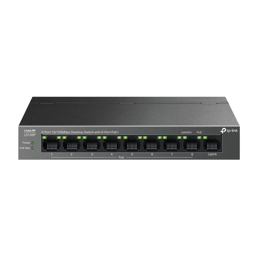 TP-Link LS109P | Switch Sobremesa 9 Puertos | 8 Puertos PoE+ Fast Ethernet