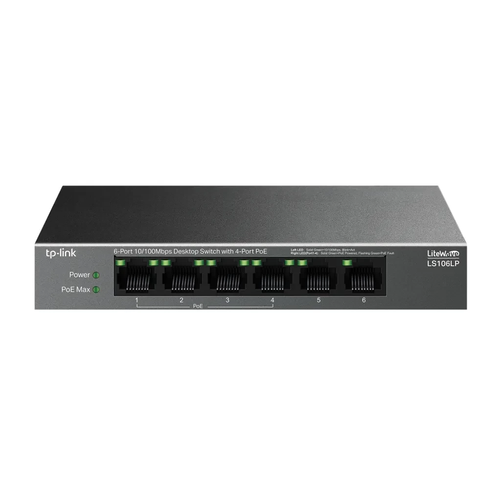 TP-Link LS106P | Switch de Escritorio 6 Puertos 10/100 | 4 Puertos PoE+ 65W